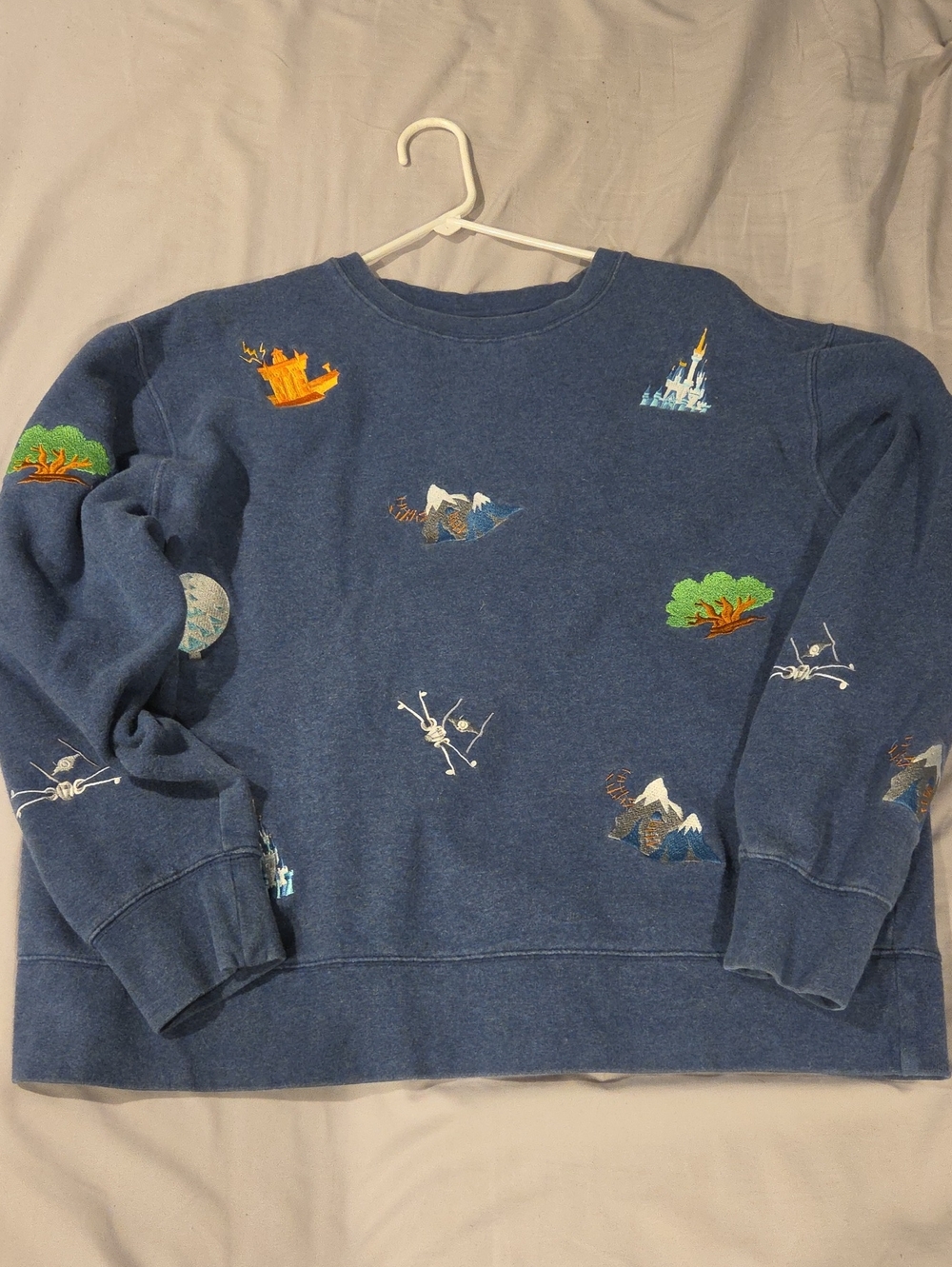 Disney Blue Embroidered Crewneck Sweatshirt - Casual Women’s Sweater